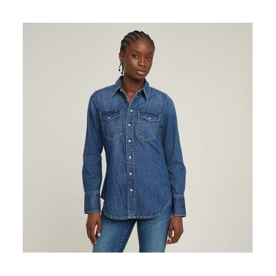 G-Star para mulher. D24343-D252-G310 Camisa western slim azul (XS), Casual, Algodão, Denim, Manga comprida G-Star para mulher. D24343-D252-G310 Camisa western slim azul (XS), Casual, Algodão, Denim, Manga comprida