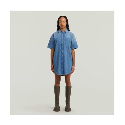 G-Star para mulher. D26628-D946-H166 Vestido descontraído com cordões azul (S), Casual, Denim, Manga curta, Algodão orgânico, Sustentável G-Star para mulher. D26628-D946-H166 Vestido descontraído com cordões azul (S), Casual, Denim, Manga curta, Algodão orgânico, Sustentável