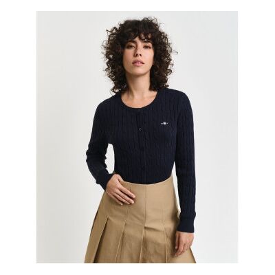 Gant para mulher. 4800103 Casaco de malha em jersey de algodão elástico azul-marinho (L), Casual, Manga comprida Gant para mulher. 4800103 Casaco de malha em jersey de algodão elástico azul-marinho (L), Casual, Manga comprida