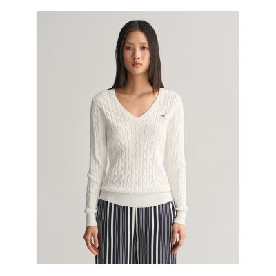 Gant para mulher. 4800101 Pulôver branco de malha canelada com oitos (XXL), Casual, Algodão, Manga comprida Gant para mulher. 4800101 Pulôver branco de malha canelada com oitos (XXL), Casual, Algodão, Manga comprida