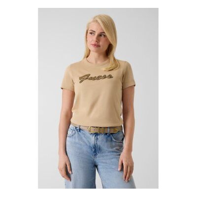 Guess para mulher. W6YI29K4348 Camiseta com logo de contas bege (XS), Casual, Algodão, Manga curta Guess para mulher. W6YI29K4348 Camiseta com logo de contas bege (XS), Casual, Algodão, Manga curta