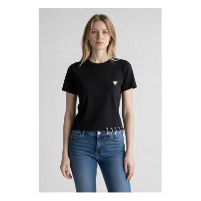 Guess para mulher. W6GP11K2933 T-shirt Elisabette preta (S), Preto, Casual, Algodão, Manga curta Guess para mulher. W6GP11K2933 T-shirt Elisabette preta (S), Preto, Casual, Algodão, Manga curta