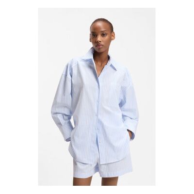 HUGO para mulher. 50559532 Camisa azul Eustyna (S), Casual, Algodão, Manga comprida HUGO para mulher. 50559532 Camisa azul Eustyna (S), Casual, Algodão, Manga comprida