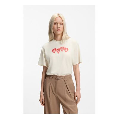 HUGO para mulher. 50561164 T-shirt bege vintage (S), Casual, Algodão, Manga curta HUGO para mulher. 50561164 T-shirt bege vintage (S), Casual, Algodão, Manga curta