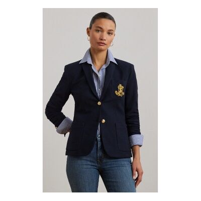 Lauren Ralph Lauren para mulher. 201797305005 Blazer de jacquard trançado marinho (S), Casual, Algodão, Clássico, Manga comprida Lauren Ralph Lauren para mulher. 201797305005 Blazer de jacquard trançado marinho (S), Casual, Algodão, Clássico, Manga comprida