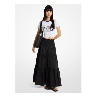 Michael Kors para mulher. MS673BFKLZ Saia maxi preta com franzidos (S), Preto, Casual, Algodão Michael Kors para mulher. MS673BFKLZ Saia maxi preta com franzidos (S), Preto, Casual, Algodão