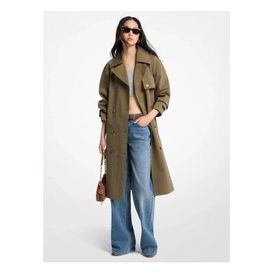 Michael Kors para mulher. MS620FLKMY Gabardina oversize de algodão lavado e nylon castanho esverdeado (S), Marrom, Casual, Clássico Michael Kors para mulher. MS620FLKMY Gabardina oversize de algodão lavado e nylon castanho esverdeado (S), Marrom, Casual, Clássico