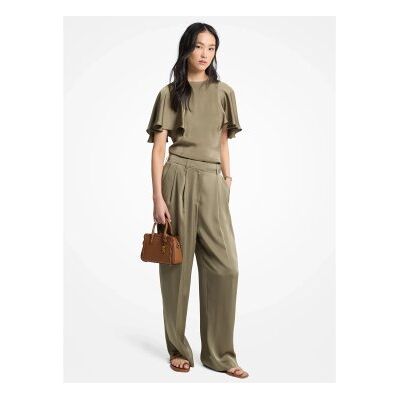 Michael Kors para mulher. MT6411QAYJ Blusa de cetim com mangas com folho verde (40), Casual, Manga curta, Polister Reciclado Michael Kors para mulher. MT6411QAYJ Blusa de cetim com mangas com folho verde (40), Casual, Manga curta, Polister Reciclado