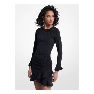 Michael Kors para mulher. MT683J5H6J Vestido de malha lisa mate elástica com folhos preto (XS), Casual, Manga comprida, Polister Reciclado Michael Kors para mulher. MT683J5H6J Vestido de malha lisa mate elástica com folhos preto (XS), Casual, Manga comprida, Polister Reciclado