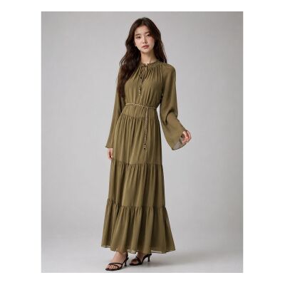 Michael Kors para mulher. MT683L17R3 Vestido longo com decote amarrado smock verde (S), Casual, Sapatos de Festa, Manga comprida, Polister R Michael Kors para mulher. MT683L17R3 Vestido longo com decote amarrado smock verde (S), Casual, Sapatos de Festa, Manga comprida, Polister R