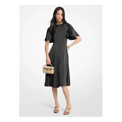Michael Kors para mulher. MT683KYAYJ Vestido midi de cetim com mangas com folho preto (38), Casual, Sapatos de Festa, Manga curta, Polister Michael Kors para mulher. MT683KYAYJ Vestido midi de cetim com mangas com folho preto (38), Casual, Sapatos de Festa, Manga curta, Polister