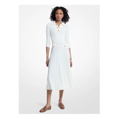 Michael Kors para mulher. MT683J3BFD Vestido tipo polo de malha elástica branco sujo (XS), Casual, Clássico, Viscoso, Manga comprida Michael Kors para mulher. MT683J3BFD Vestido tipo polo de malha elástica branco sujo (XS), Casual, Clássico, Viscoso, Manga comprida