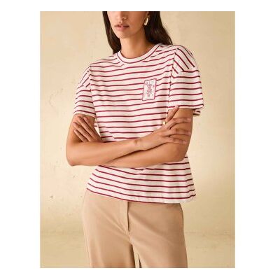 PennyBlack para mulher. 2611971153200 T-shirt às riscas branca, vermelha (L), Branco, Vermelho, Casual, Algodão, Manga curta PennyBlack para mulher. 2611971153200 T-shirt às riscas branca, vermelha (L), Branco, Vermelho, Casual, Algodão, Manga curta
