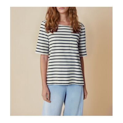 PennyBlack para mulher. 2511971043200 T-shirt Refolo branca, azul-marinho (XL), Branco, Casual, Algodão, Manga curta PennyBlack para mulher. 2511971043200 T-shirt Refolo branca, azul-marinho (XL), Branco, Casual, Algodão, Manga curta