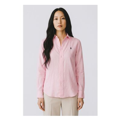 Polo Ralph Lauren para mulher. 211920516011 Camisa Classic Fit de Linho rosa (XS), Casual, Manga comprida Polo Ralph Lauren para mulher. 211920516011 Camisa Classic Fit de Linho rosa (XS), Casual, Manga comprida