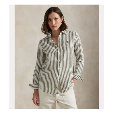 Polo Ralph Lauren para mulher. 211970691005 Camisa de linho Classica verde (S), Casual, Manga comprida Polo Ralph Lauren para mulher. 211970691005 Camisa de linho Classica verde (S), Casual, Manga comprida