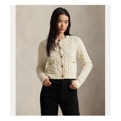 Polo Ralph Lauren para mulher. 211978312500 Casaco de lã e caxemira entrançado bege (XS), Casual Polo Ralph Lauren para mulher. 211978312500 Casaco de lã e caxemira entrançado bege (XS), Casual