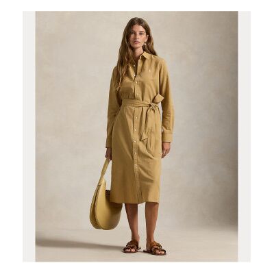 Polo Ralph Lauren para mulher. 211A96346002 Vestido-camisa bege em algodão e linho (36), Casual, Manga comprida Polo Ralph Lauren para mulher. 211A96346002 Vestido-camisa bege em algodão e linho (36), Casual, Manga comprida