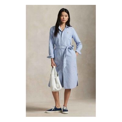 Polo Ralph Lauren para mulher. 211928804002 Vestido chemise de algodão com cinto azul (32), Casual, Manga comprida Polo Ralph Lauren para mulher. 211928804002 Vestido chemise de algodão com cinto azul (32), Casual, Manga comprida