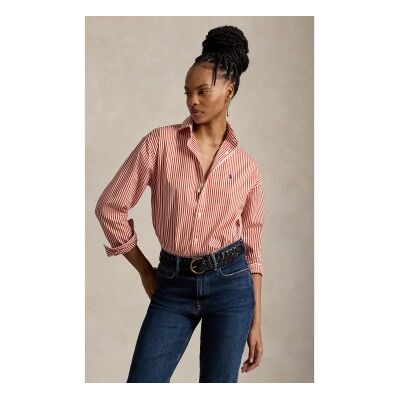 Polo Ralph Lauren para mulher. 211910743512 Camisa de algodão com riscas Relaxed Fit laranja (S), Casual, Manga comprida Polo Ralph Lauren para mulher. 211910743512 Camisa de algodão com riscas Relaxed Fit laranja (S), Casual, Manga comprida