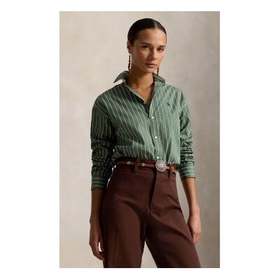 Polo Ralph Lauren para mulher. 211910743513 Camisa de algodão com riscas Relaxed Fit verde (S), Casual, Manga comprida Polo Ralph Lauren para mulher. 211910743513 Camisa de algodão com riscas Relaxed Fit verde (S), Casual, Manga comprida