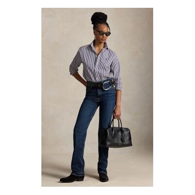 Polo Ralph Lauren para mulher. 211910743517 Camisa de algodão com riscas Relaxed Fit lilás (S), Casual, Manga comprida Polo Ralph Lauren para mulher. 211910743517 Camisa de algodão com riscas Relaxed Fit lilás (S), Casual, Manga comprida