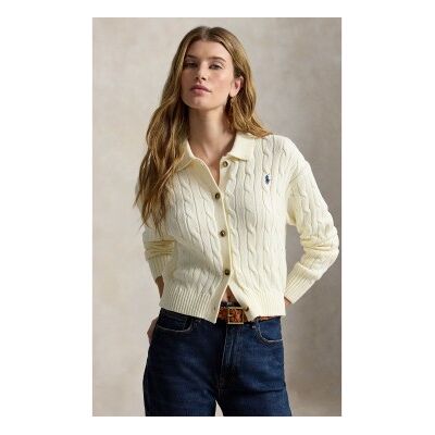 Polo Ralph Lauren para mulher. 211B30509001 Cardigan de algodão em ponto de tranças branco sujo (M), Casual Polo Ralph Lauren para mulher. 211B30509001 Cardigan de algodão em ponto de tranças branco sujo (M), Casual