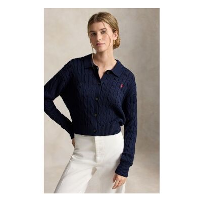 Polo Ralph Lauren para mulher. 211B30509002 Cardigan de algodão em ponto de tranças azul-marinho (L), Casual Polo Ralph Lauren para mulher. 211B30509002 Cardigan de algodão em ponto de tranças azul-marinho (L), Casual