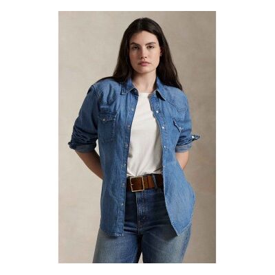 Polo Ralph Lauren para mulher. 211969402001 Camisa ocidental de ganga azul (L), Casual, Algodão, Manga comprida Polo Ralph Lauren para mulher. 211969402001 Camisa ocidental de ganga azul (L), Casual, Algodão, Manga comprida