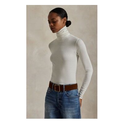 Polo Ralph Lauren para mulher. 211976982001 Camisola elástica de gola alta branca (M), Branco, Casual, Manga comprida, Lyocell Polo Ralph Lauren para mulher. 211976982001 Camisola elástica de gola alta branca (M), Branco, Casual, Manga comprida, Lyocell