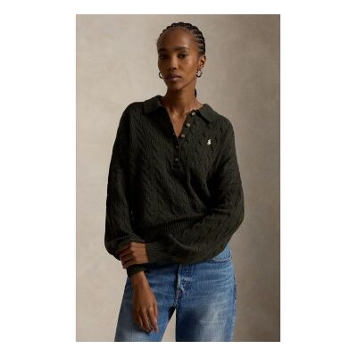 Polo Ralph Lauren para mulher. 211B17767002 Camisola tipo polo em lã e caxemira verde (S), Casual, Manga comprida Polo Ralph Lauren para mulher. 211B17767002 Camisola tipo polo em lã e caxemira verde (S), Casual, Manga comprida