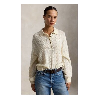 Polo Ralph Lauren para mulher. 211B17767007 Jersey Henley em malha de oitos bege (XS), Casual, Lã, Manga comprida Polo Ralph Lauren para mulher. 211B17767007 Jersey Henley em malha de oitos bege (XS), Casual, Lã, Manga comprida