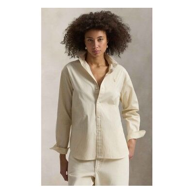 Polo Ralph Lauren para mulher. 211910743505 Camisa de algodão bege de corte descontraído com riscas (XS), Casual, Manga comprida Polo Ralph Lauren para mulher. 211910743505 Camisa de algodão bege de corte descontraído com riscas (XS), Casual, Manga comprida