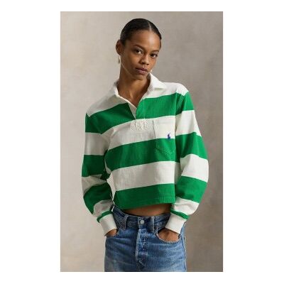 Polo Ralph Lauren para mulher. 211971746500 Pólo de rugby de malha verde, branco (XL), Casual, Algodão Polo Ralph Lauren para mulher. 211971746500 Pólo de rugby de malha verde, branco (XL), Casual, Algodão