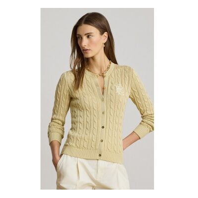 Lauren Ralph Lauren para mulher. 200P14040501 Casaco de algodão em malha de algodão bege e cru (XL), Casual, Manga comprida Lauren Ralph Lauren para mulher. 200P14040501 Casaco de algodão em malha de algodão bege e cru (XL), Casual, Manga comprida