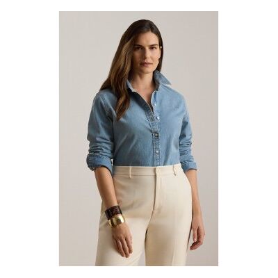 Lauren Ralph Lauren para mulher. 200P14149001 Camisa de denim Classic Fit azul (XS), Casual, Algodão, Manga comprida Lauren Ralph Lauren para mulher. 200P14149001 Camisa de denim Classic Fit azul (XS), Casual, Algodão, Manga comprida