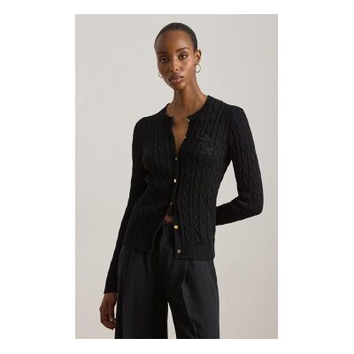 Lauren Ralph Lauren para mulher. 200P14040003 Casaco de malha ecru de algodão preto (S), Casual, Manga comprida Lauren Ralph Lauren para mulher. 200P14040003 Casaco de malha ecru de algodão preto (S), Casual, Manga comprida