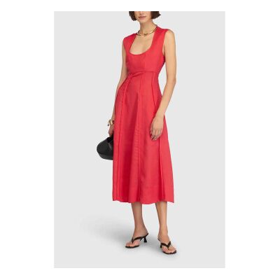 Semicouture para mulher. S6SN23 Vestido vermelho cedro (46), Casual, Linho, Sem mangas / correias Semicouture para mulher. S6SN23 Vestido vermelho cedro (46), Casual, Linho, Sem mangas / correias