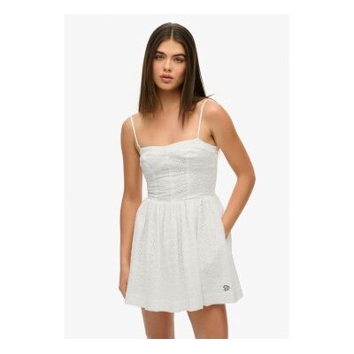 Superdry para mulher. W8012023A Mini vestido Cami Broderie branco (M), Casual, Algodão, Sem mangas / correias Superdry para mulher. W8012023A Mini vestido Cami Broderie branco (M), Casual, Algodão, Sem mangas / correias