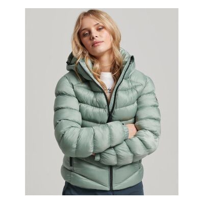 Superdry para mulher. W5011593A Casaco acolchoado com capuz Fuji verde (S), Casual, Poliéster Superdry para mulher. W5011593A Casaco acolchoado com capuz Fuji verde (S), Casual, Poliéster