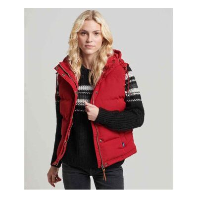 Superdry para mulher. W5010907A Colete acolchoado com capuz Everest vermelho (S), Casual, Náilon, Sustentável Superdry para mulher. W5010907A Colete acolchoado com capuz Everest vermelho (S), Casual, Náilon, Sustentável