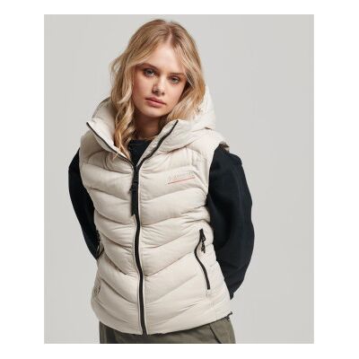 Superdry para mulher. W5011560A Colete acolchoado em microfibra com capuz bege (M), Casual, Polister Reciclado, Sustentável Superdry para mulher. W5011560A Colete acolchoado em microfibra com capuz bege (M), Casual, Polister Reciclado, Sustentável