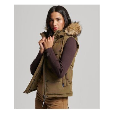 Superdry para mulher. W5011551A Colete acolchoado de pele sintética verde Everest (XS), Casual, Poliéster Superdry para mulher. W5011551A Colete acolchoado de pele sintética verde Everest (XS), Casual, Poliéster