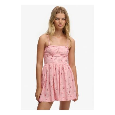 Superdry para mulher. W8011971A Vestido Cami cor-de-rosa (XS), Casual, Algodão, Sem mangas / correias Superdry para mulher. W8011971A Vestido Cami cor-de-rosa (XS), Casual, Algodão, Sem mangas / correias