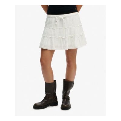 Superdry para mulher. W7210424A Saia em camadas branca (S), Branco, Casual, Algodão Superdry para mulher. W7210424A Saia em camadas branca (S), Branco, Casual, Algodão