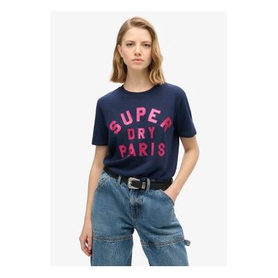 Superdry para mulher. W1011501A T-shirt com brilhantes da Marinha (XS), Casual, Algodão, Manga curta, Marinho Superdry para mulher. W1011501A T-shirt com brilhantes da Marinha (XS), Casual, Algodão, Manga curta, Marinho