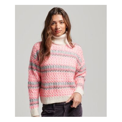 Superdry para mulher. W6110526A Pulôver curto de malha com gola alta cor-de-rosa (M), Casual, Poliamida Superdry para mulher. W6110526A Pulôver curto de malha com gola alta cor-de-rosa (M), Casual, Poliamida