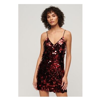 Superdry para mulher. W8011718A Mini vestido com lantejoulas Disco vermelho (L), Casual, Sapatos de Festa, Poliéster, Sem mangas / correias Superdry para mulher. W8011718A Mini vestido com lantejoulas Disco vermelho (L), Casual, Sapatos de Festa, Poliéster, Sem mangas / correias