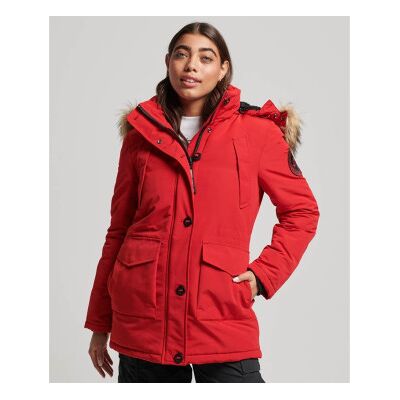 Superdry para mulher. W5011572A Parka com capuz em pele sintética Everest vermelho (S), Casual, Poliéster Superdry para mulher. W5011572A Parka com capuz em pele sintética Everest vermelho (S), Casual, Poliéster