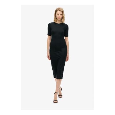 Superdry para mulher. W8011766A Vestido de malha midi de manga curta engro (M), Preto, Casual, Sapatos de Festa, Clássico, Modal Superdry para mulher. W8011766A Vestido de malha midi de manga curta engro (M), Preto, Casual, Sapatos de Festa, Clássico, Modal